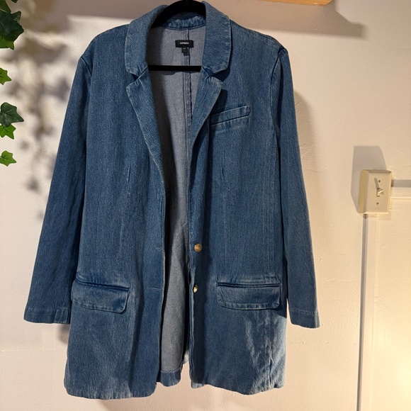 Express Denim Blazer Jacket with Button Details - Picture 1 of 5